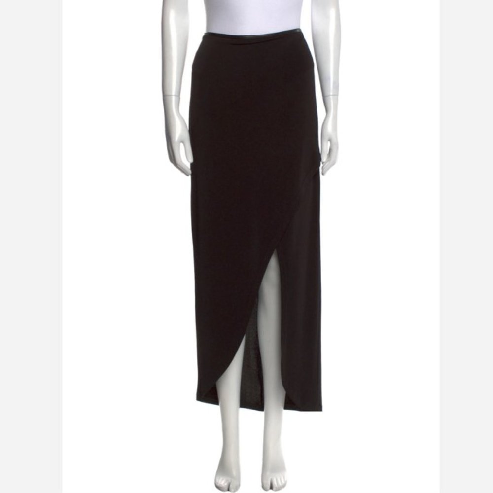 Alice + Olivia Air Overlap Slit Maxi Skirt Black Leather Trim Small